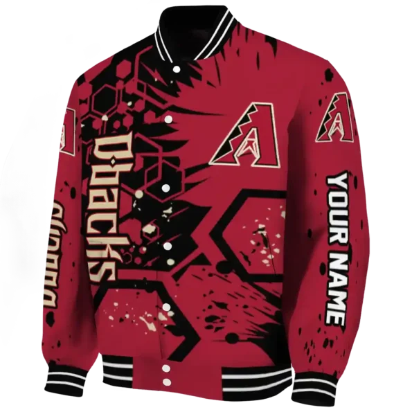 personalized arizona diamondbacks hexagon cluster red black varsity jacket best selling