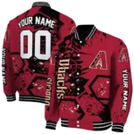 personalized arizona diamondbacks hexagon cluster red black varsity jacket best selling
