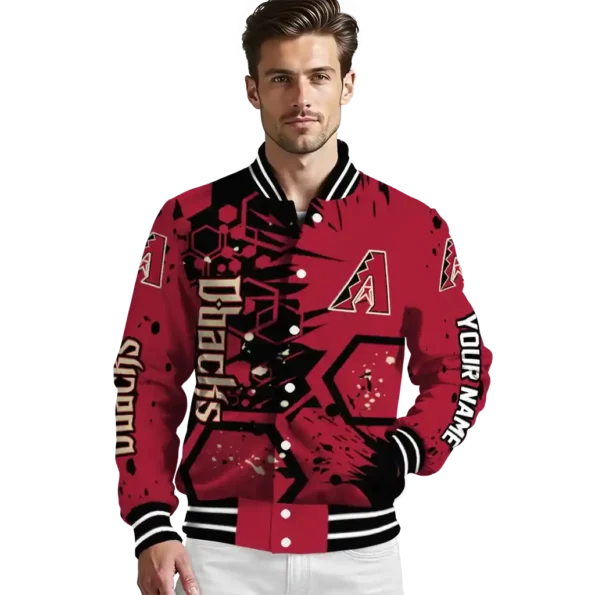 personalized arizona diamondbacks hexagon cluster red black varsity jacket high quality