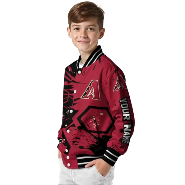 personalized arizona diamondbacks hexagon cluster red black varsity jacket trendy