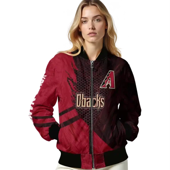 personalized arizona diamondbacks hexagon mesh red black bomber jacket latest model.webp