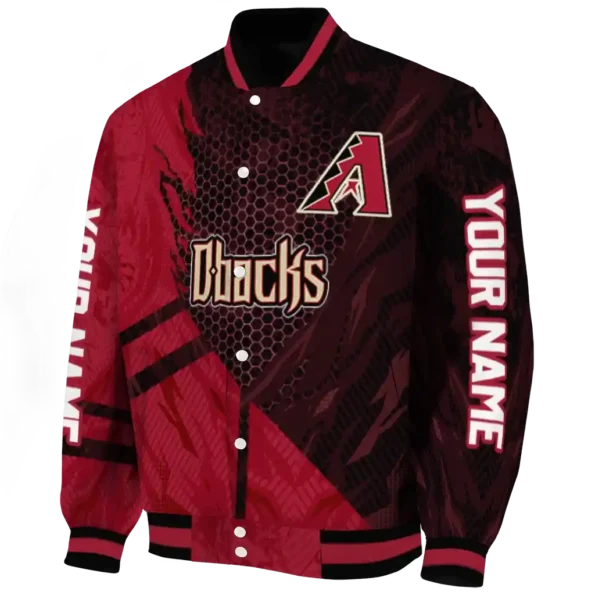 personalized arizona diamondbacks hexagon mesh red black varsity jacket best selling