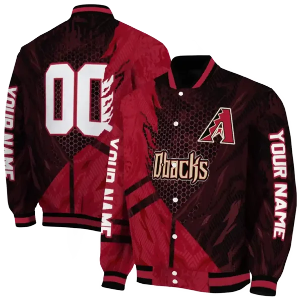 personalized arizona diamondbacks hexagon mesh red black varsity jacket fashion forward