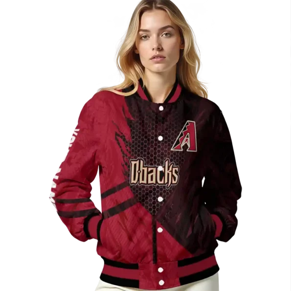 personalized arizona diamondbacks hexagon mesh red black varsity jacket latest model
