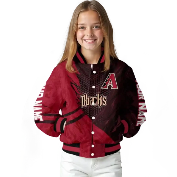 personalized arizona diamondbacks hexagon mesh red black varsity jacket top rated
