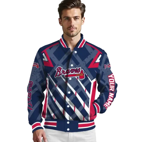 personalized atlanta braves chevron angles navy varsity jacket high quality