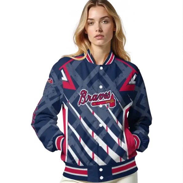 personalized atlanta braves chevron angles navy varsity jacket latest model