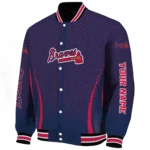 personalized atlanta braves chevron arrow navy varsity jacket best selling