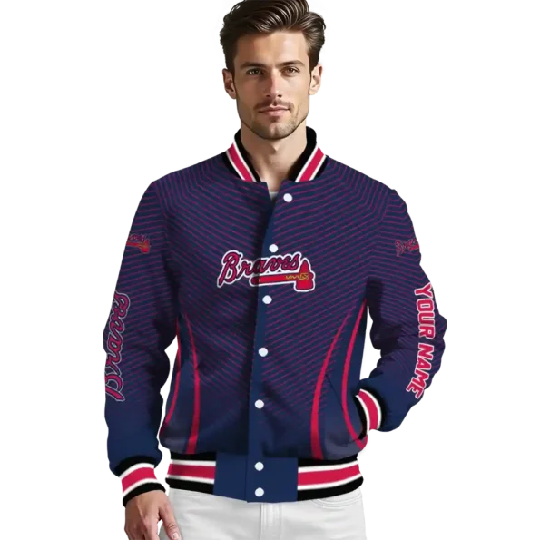 personalized atlanta braves chevron arrow navy varsity jacket high quality