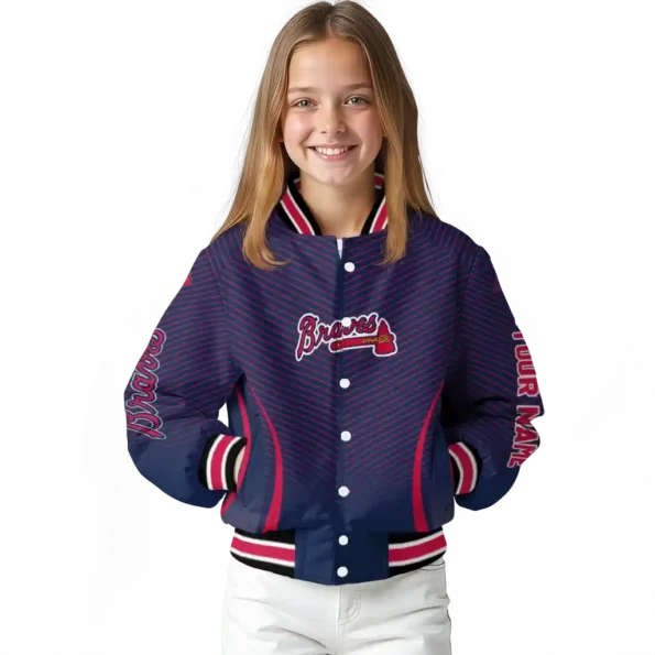 personalized atlanta braves chevron arrow navy varsity jacket top rated