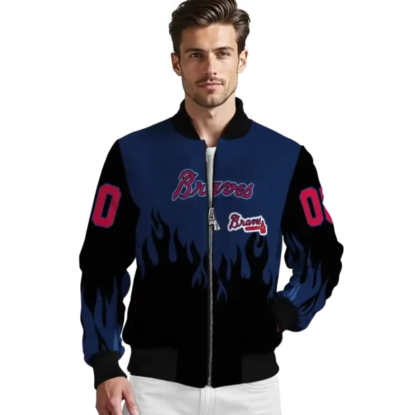 personalized atlanta braves flame border navy black bomber jacket high quality.webp