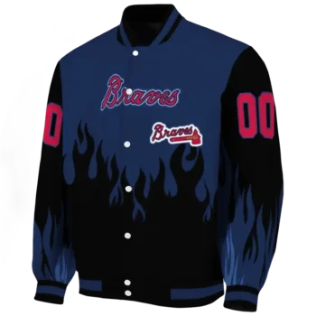 personalized atlanta braves flame border navy black varsity jacket best selling