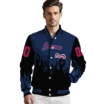 personalized atlanta braves flame border navy black varsity jacket best selling