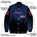 personalized atlanta braves flame border navy black varsity jacket best selling
