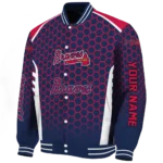personalized atlanta braves hexagon grid navy varsity jacket best selling