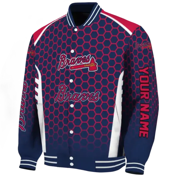 personalized atlanta braves hexagon grid navy varsity jacket best selling