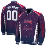 personalized atlanta braves hexagon grid navy varsity jacket best selling