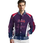 personalized atlanta braves hexagon grid navy varsity jacket best selling