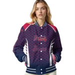 personalized atlanta braves hexagon grid navy varsity jacket best selling