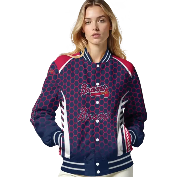 personalized atlanta braves hexagon grid navy varsity jacket latest model