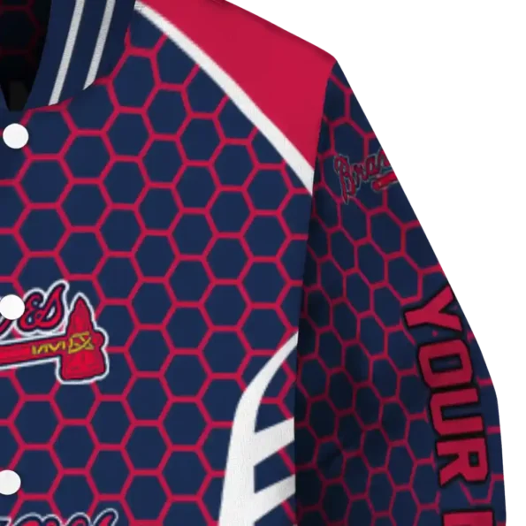 personalized atlanta braves hexagon grid navy varsity jacket premium grade
