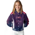 personalized atlanta braves hexagon grid navy varsity jacket best selling