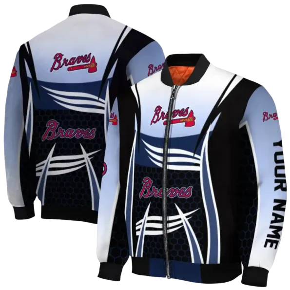 personalized atlanta braves mesh effect navy black bomber jacket fashion forward