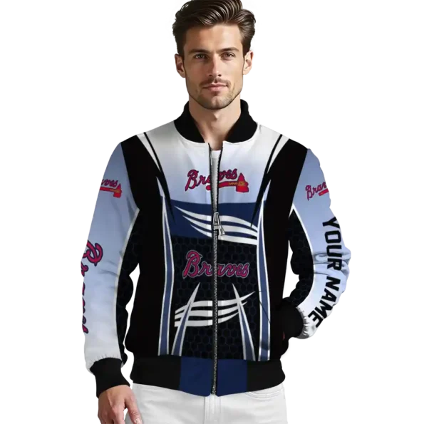 personalized atlanta braves mesh effect navy black bomber jacket high quality