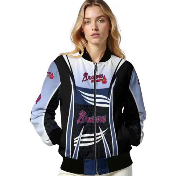 personalized atlanta braves mesh effect navy black bomber jacket latest model