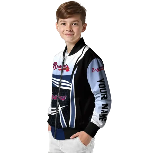 personalized atlanta braves mesh effect navy black bomber jacket trendy