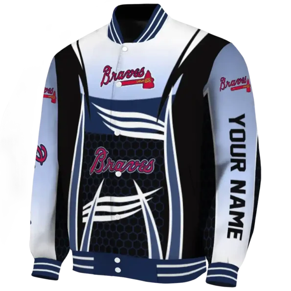 personalized atlanta braves mesh effect navy black varsity jacket best selling