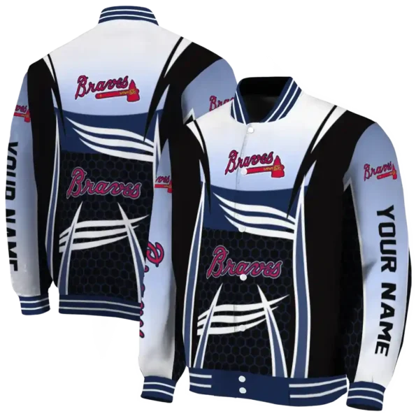personalized atlanta braves mesh effect navy black varsity jacket fashion forward