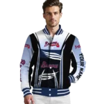 personalized atlanta braves mesh effect navy black varsity jacket best selling