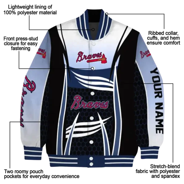 personalized atlanta braves mesh effect navy black varsity jacket new arrival