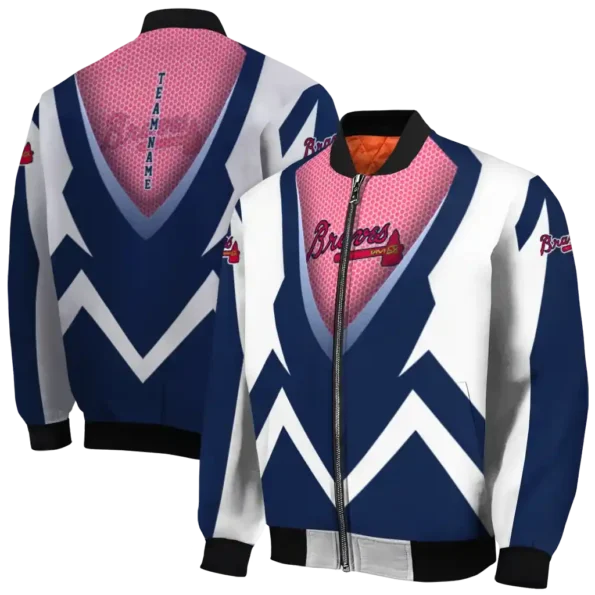 personalized atlanta braves v stripes navy white bomber jacket fashion forward