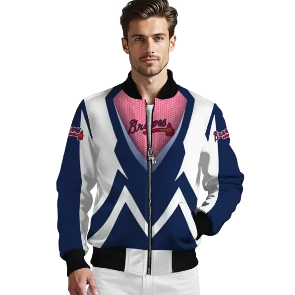 personalized atlanta braves v stripes navy white bomber jacket high quality