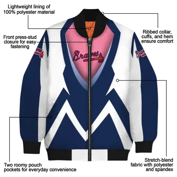 personalized atlanta braves v stripes navy white bomber jacket new arrival