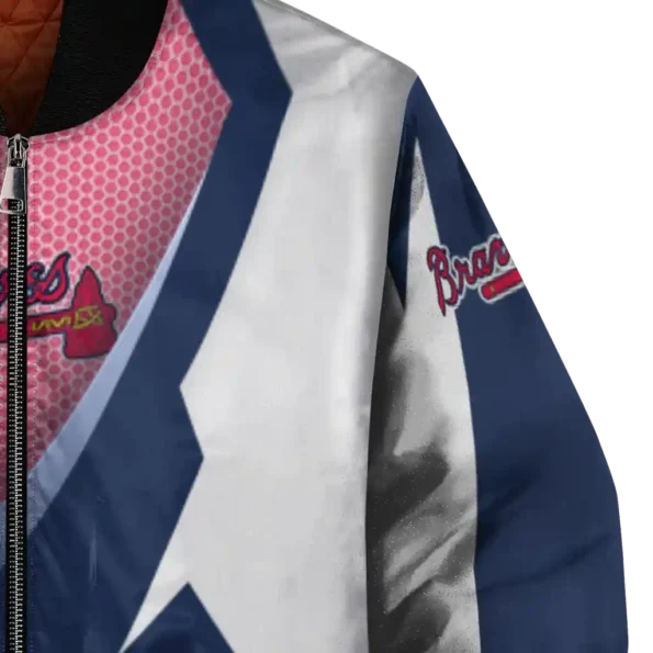 personalized atlanta braves v stripes navy white bomber jacket premium grade