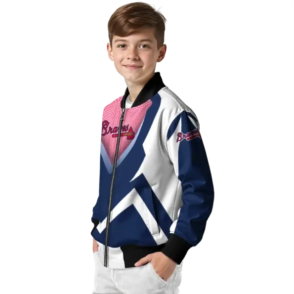 personalized atlanta braves v stripes navy white bomber jacket trendy