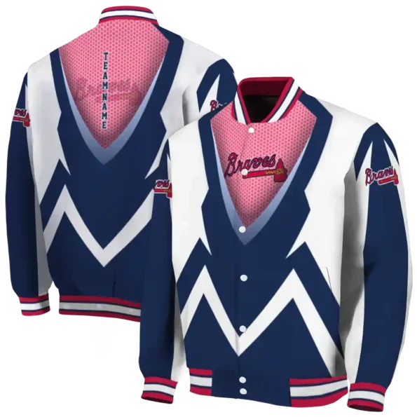 personalized atlanta braves v stripes navy white varsity jacket fashion forward