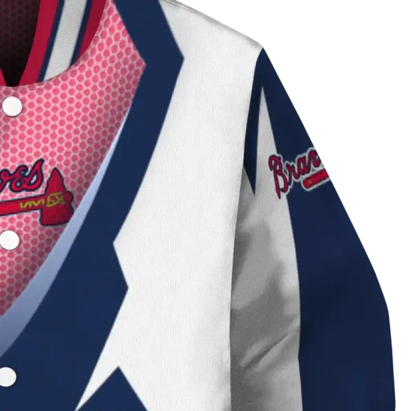 personalized atlanta braves v stripes navy white varsity jacket premium grade