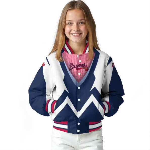 personalized atlanta braves v stripes navy white varsity jacket top rated