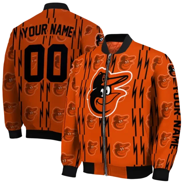 personalized baltimore orioles bolt stripe orange bomber jacket fashion forward