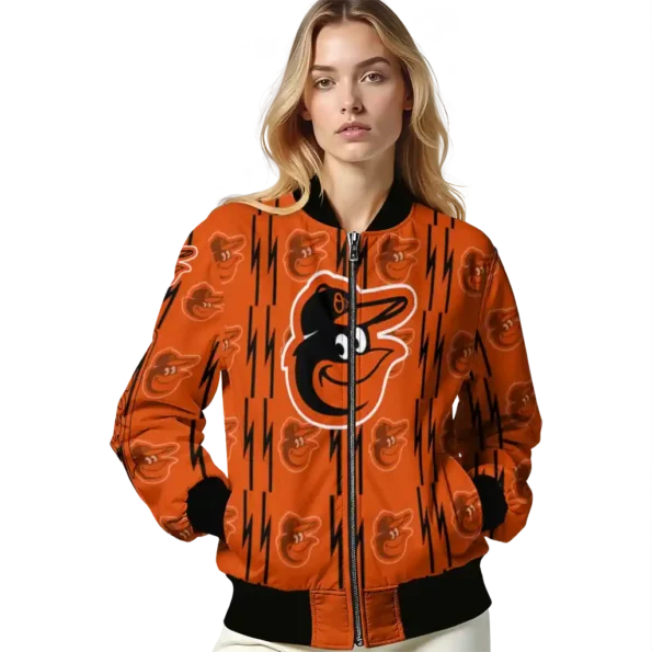 personalized baltimore orioles bolt stripe orange bomber jacket latest model