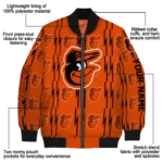 personalized baltimore orioles bolt stripe orange bomber jacket best selling