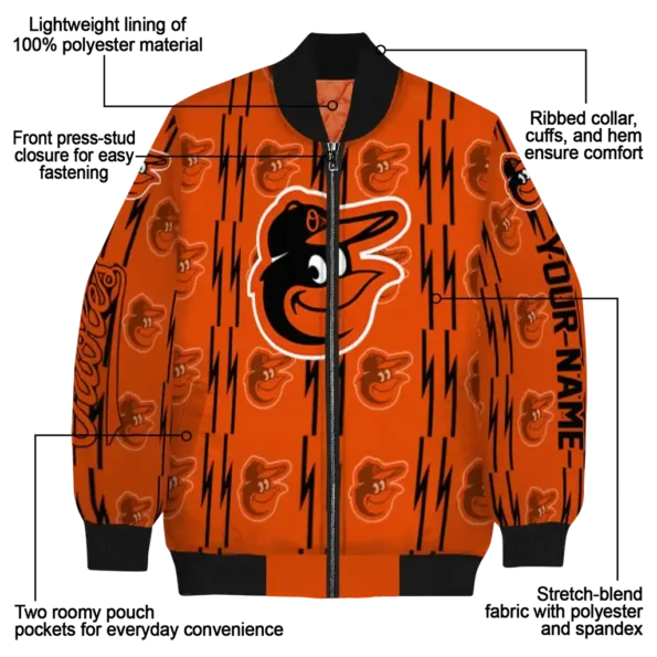 personalized baltimore orioles bolt stripe orange bomber jacket new arrival