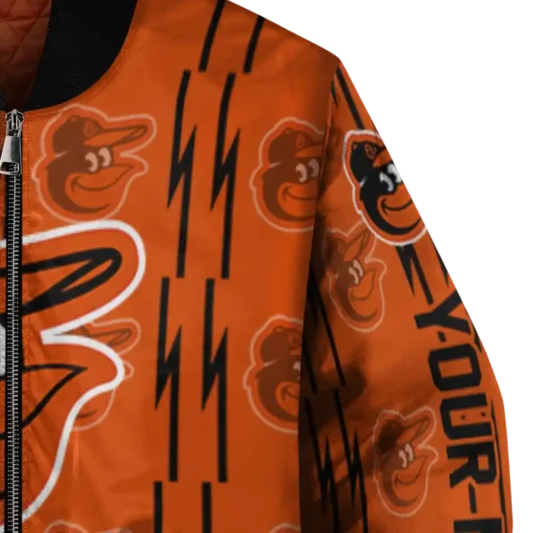 personalized baltimore orioles bolt stripe orange bomber jacket premium grade