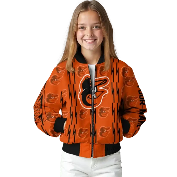 personalized baltimore orioles bolt stripe orange bomber jacket top rated