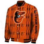 personalized baltimore orioles bolt stripe orange varsity jacket best selling