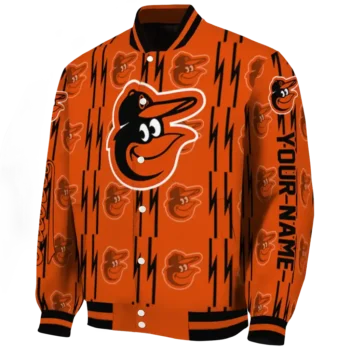 personalized baltimore orioles bolt stripe orange varsity jacket best selling
